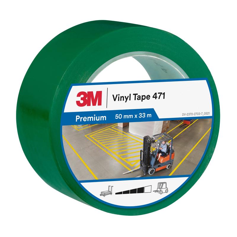 3M™ blød PVC-tape 471, grøn, 50 mm x 33 m, 0,14 mm, individuelt pakket | Pakke (1 rulle)