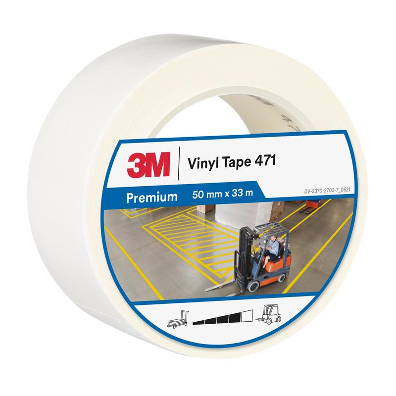 3M™ blød PVC-tape 471, hvid, 50 mm x 33 m, 0,14 mm, individuelt pakket | Pakke (1 rulle)