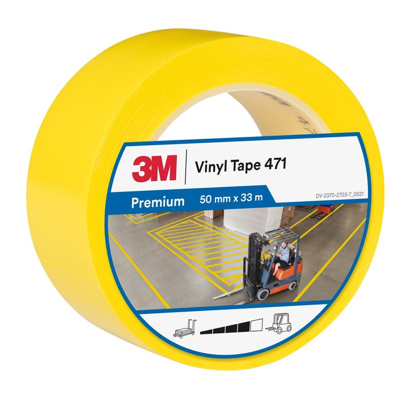 3M™ blød PVC-tape 471, gul, 50 mm x 33 m, 0,14 mm, individuelt pakket | Pakke (1 rulle)