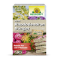 En 2,5 kg pakke Neudorff Shop Azet RhododendronGødning, en organisk gødning til rhododendron og azalea, med billeder af blomstrende blomster og tyske produktdetaljer på forsiden af emballagen.
