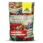 Ein farbenfroher 750-g-Beutel Neudorff Shop Azet Beeren- & ObstDünger, ein natürlicher organischer Dünger für Beeren und Obststräucher, ist mit Beerenbildern und einem Text versehen, der seine Vorteile auf der Verpackung hervorhebt.