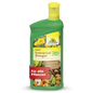 Eine grüne Flasche Neudorff Shop Azet UniversalDünger flüssig mit gelber Kappe, Blumen- und Gemüsemotiven und einem roten "Für alle Pflanzen"-Banner. Liefert ausgewogene Nährstoffe für ein gesundes Pflanzenwachstum.