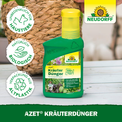 Azet KräuterDünger flüssig von Neudorff Shop ist ein grüner Flüssigdünger, ideal für die Pflege Ihrer Pflanzen und zur Unterstützung ihrer Gesundheit.