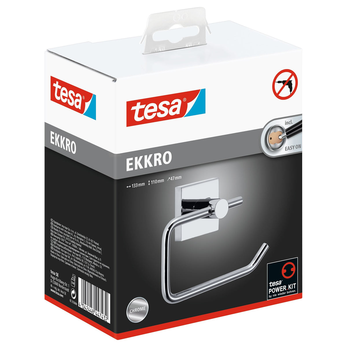 tesa EKKRO toiletpapirholder, forkromet, inkl. klæbeløsning, uden låg