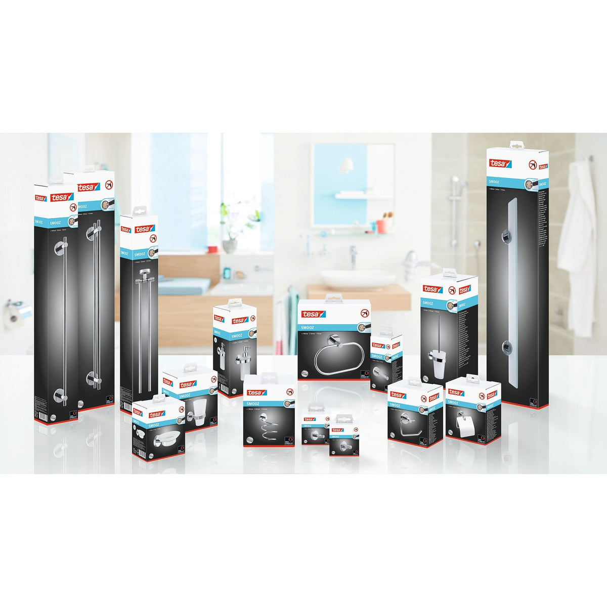 tesa SMOOZ Klebehaken, verchromt, rundes Design – Sortiment