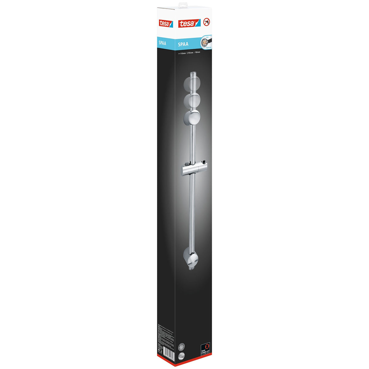 tesa SPAA Duschstange, 70cm, verchromt, inkl. Klebelösung