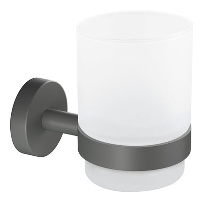 tesa MOON GREY Zahnputzbecherhalter, mattschwarz, Milchglas, für Bad und WC