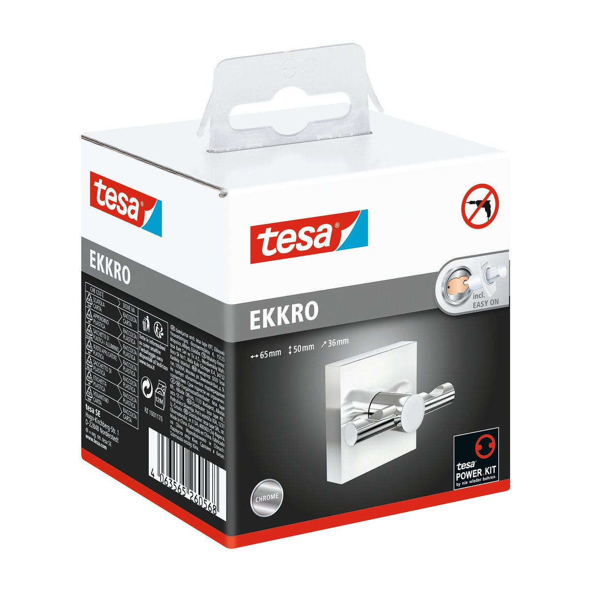 tesa EKKRO Bademantelhaken, selbstklebend, verchromtes Metall