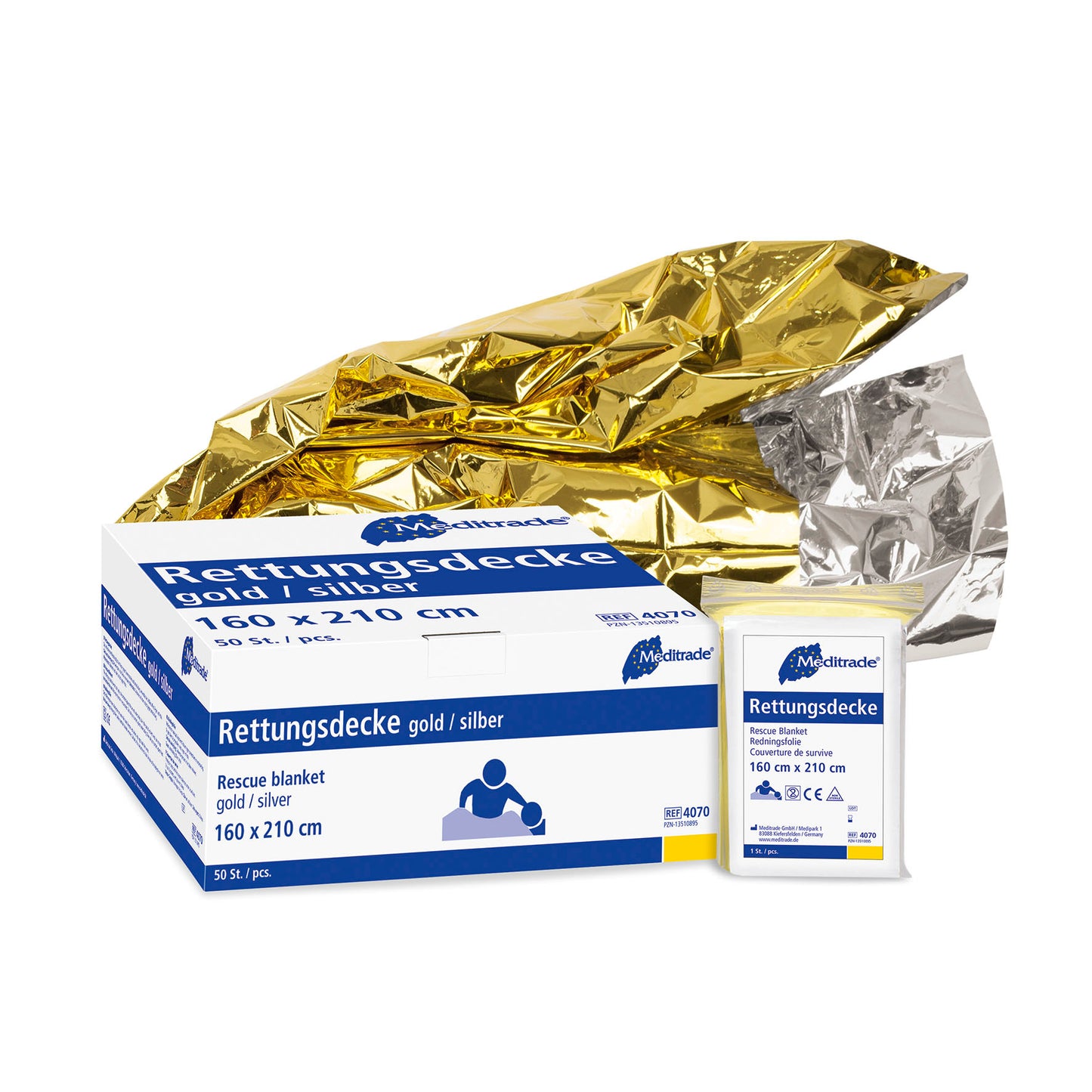 Redningstæppe, guld/sølv, 160 x 210 cm | Pakke (50 stk.)