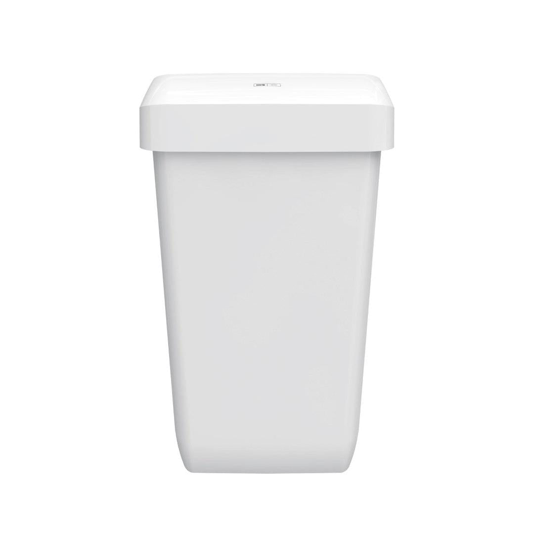 CWS ParadiseLine affaldsbeholder Paper Bin i hvid (23 l) er kendetegnet ved et enkelt, rektangulært design med fladt låg, som er afbildet på hvid baggrund.