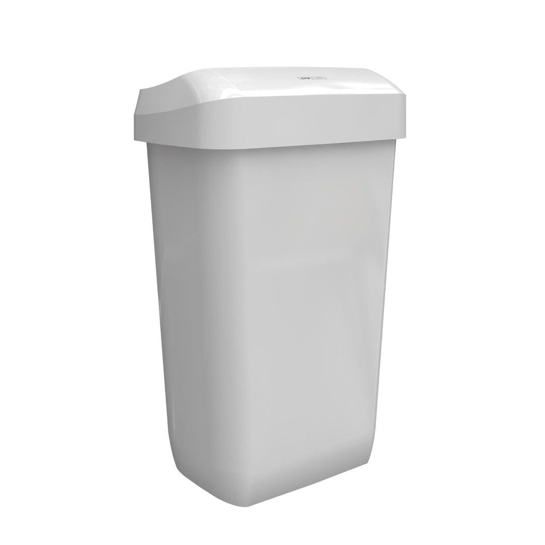Billedet viser en hvid, rektangulær CWS ParadiseLine affaldsbeholder Paper Bin (23 l) fra CWS med let buet låg foran en enkel hvid baggrund.