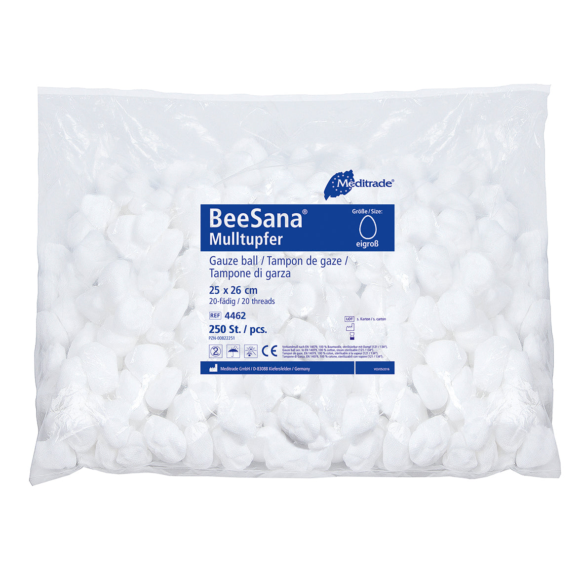 BeeSana® gazeservie, uden RöKo, usteril, 25 x 26 cm, rund form, æggestørrelse | Pakke (250 stk.)