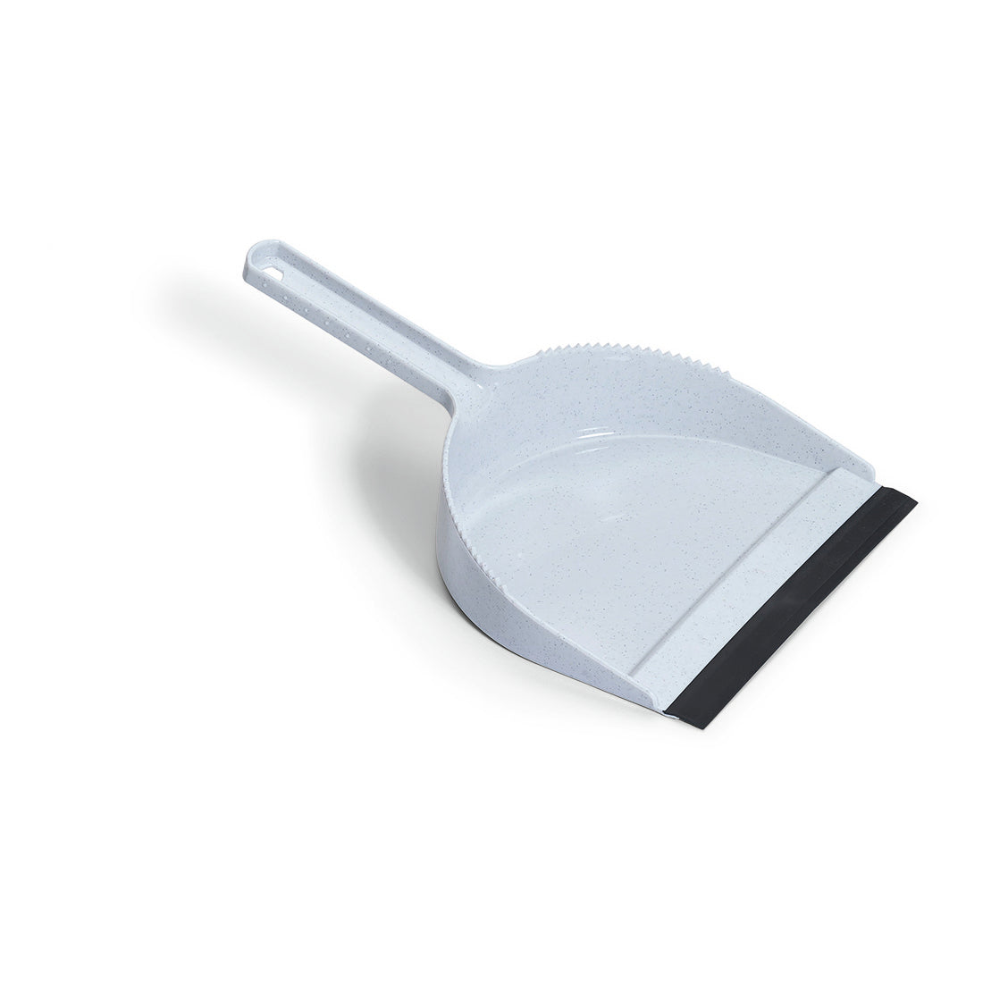 Der hellgraue Nölle Profi Brush Kehrschaufel aus Kunststoff (35 x 22 cm, stabil, 1 Stück) von Nölle Profi Brush Bürsten- & Pinseltechnik e.K. hat einen Griff, eine Sägezahnkante und einen schwarzen Gummistreifen an der Vorderkante.