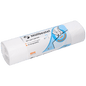En rulle DEISS 46917 hvide affaldsposer (540x550x0,015 mm, 100 stykker) fra EMIL DEISS KG (GmbH + Co.) i plastemballage med tysk info og en håndtræk-illustration - ideel til praktisk affaldshåndtering.