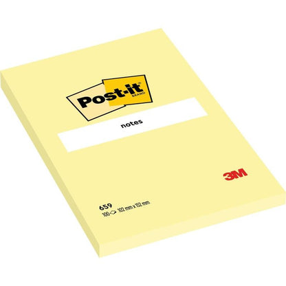 En gul Post-it® Note i storformat (101 x 152 mm) fra 3M Deutschland GmbH med Post-it-logoet, påskriften "notes" og det røde 3M-logo i nederste højre hjørne.