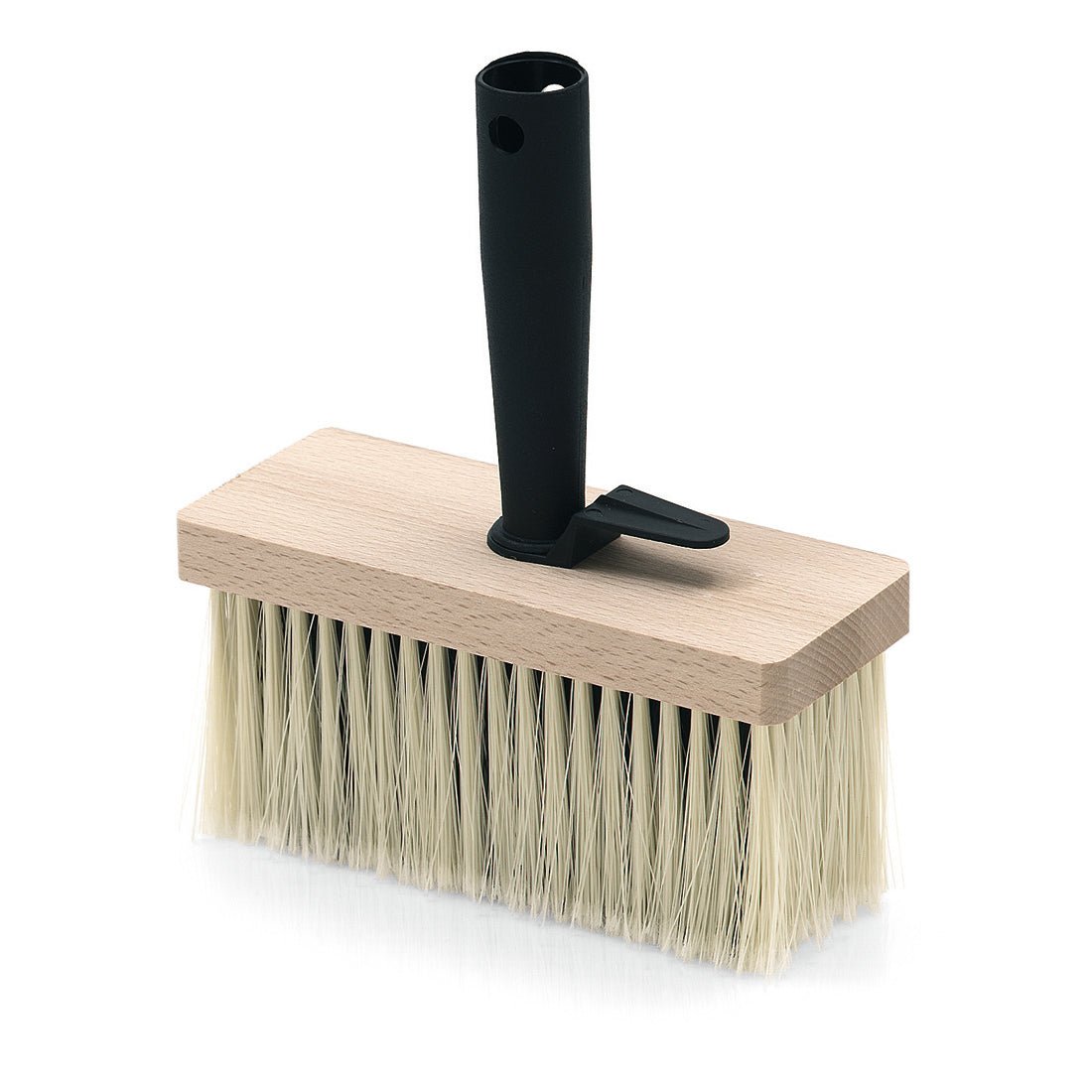 Den Nölle Profi Brush loftbørste syntetik (17x7 cm, 70 mm børstelængde) fra Nölle Profi Brush børste- & penselteknik e.K. har en træbund, lange syntetiske børster og et sort plastikhåndtag - ideel til præcist malerarbejde.