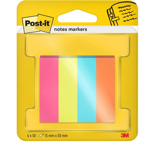 Post-it® Page Marker, Poptimistic Collection fra 3M Deutschland GmbH, indeholder 4 blokke med 50 ark (15 mm x 50 mm) i forskellige farver og leveres i en pakke (1 styk), der er 100% PEFC-certificeret (SGSCH-PEFC-COC-110078).