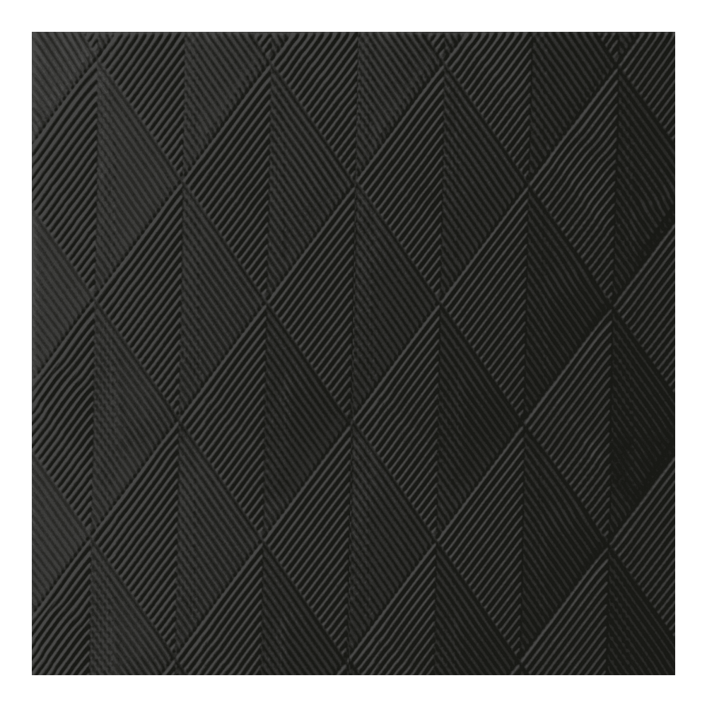 Duni Elegance®-servietten Crystal i størrelsen 40 x 40 cm i sort har en struktureret overflade med hævede, rhombeformede sektioner. Hver rhombe indeholder fire mindre trekanter i et raffineret geometrisk design i ensartet mørkegrå eller sort farve fra Duni GmbH. Pakken indeholder 40 servietter.