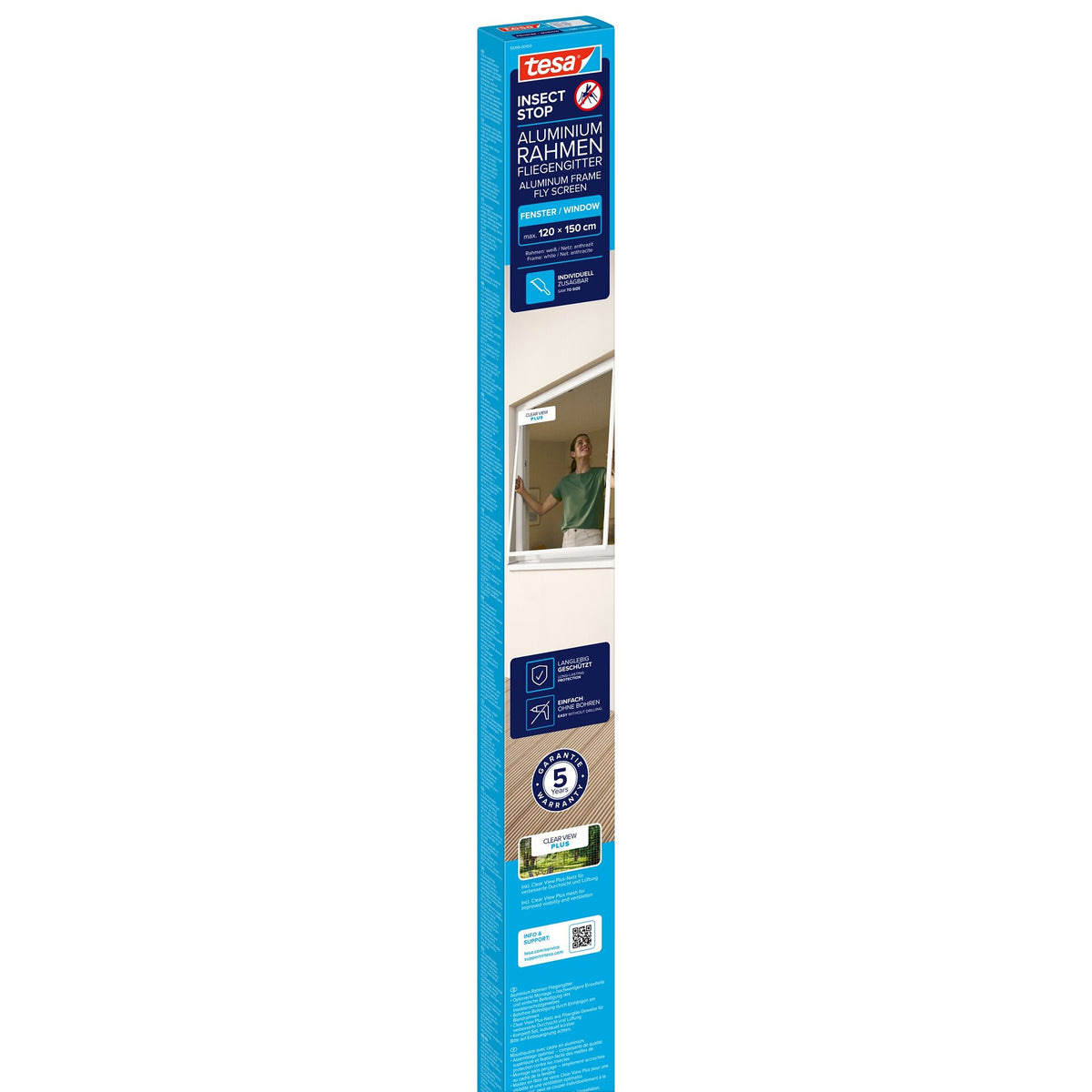 tesa INSECT STOP insektnet med aluminiumsramme til vinduer, 120 x 150 cm, hvid