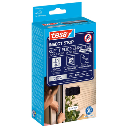 tesa INSECT STOP Premium-fluegitter med velcro til vinduer, antracit, 130 x 150 cm