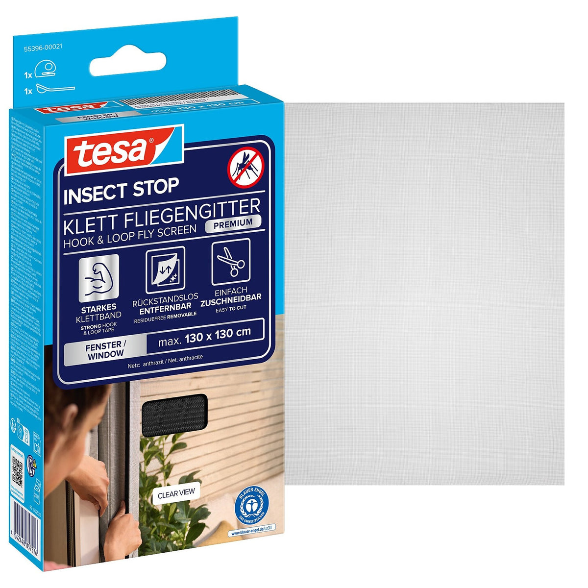 tesa INSECT STOP velcro-fluegitter Premium til vinduer, antracit 130 x 130 cm