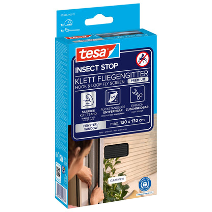 tesa INSECT STOP velcro-fluegitter Premium til vinduer, antracit 130 x 130 cm