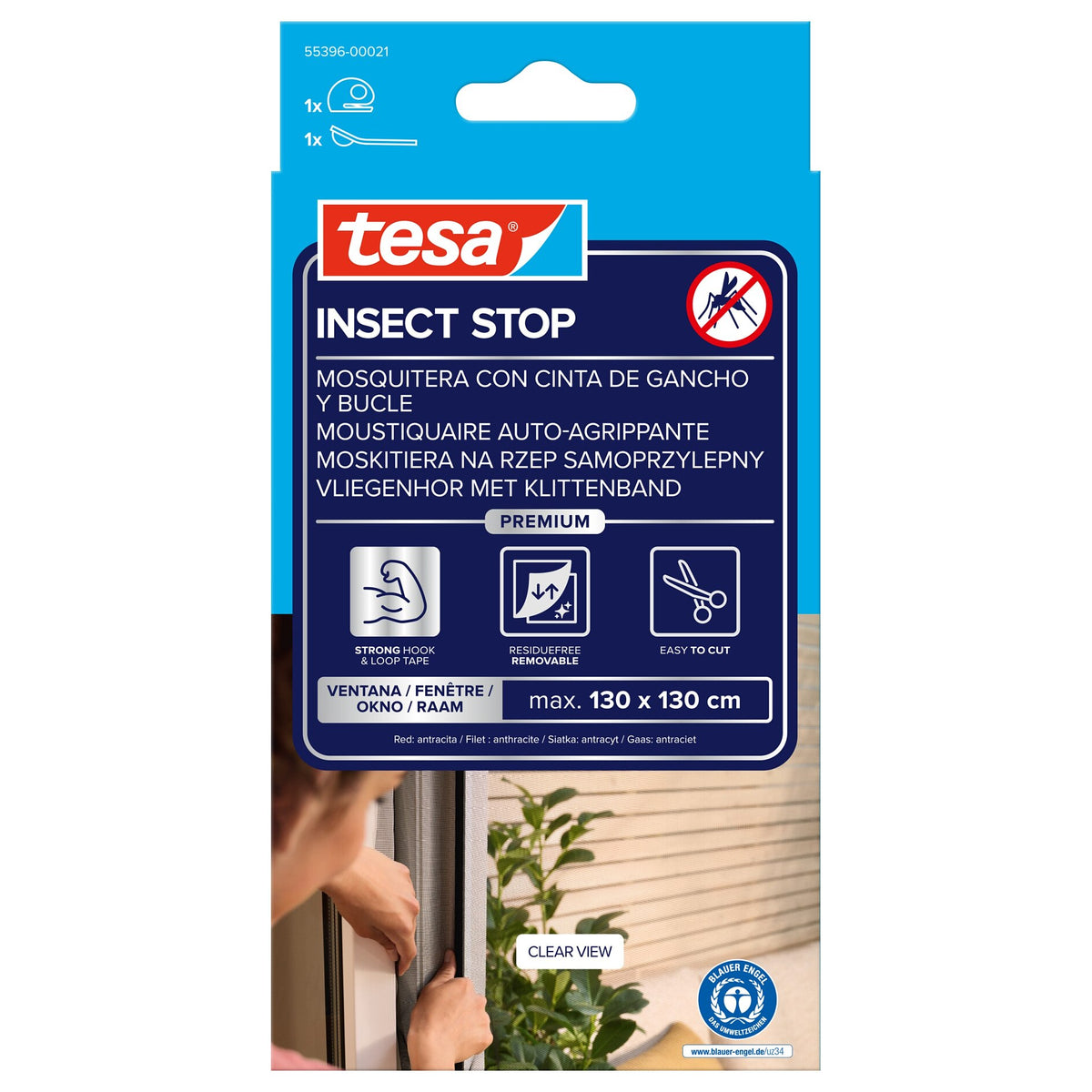 tesa INSECT STOP velcro-fluegitter Premium til vinduer, antracit 130 x 130 cm