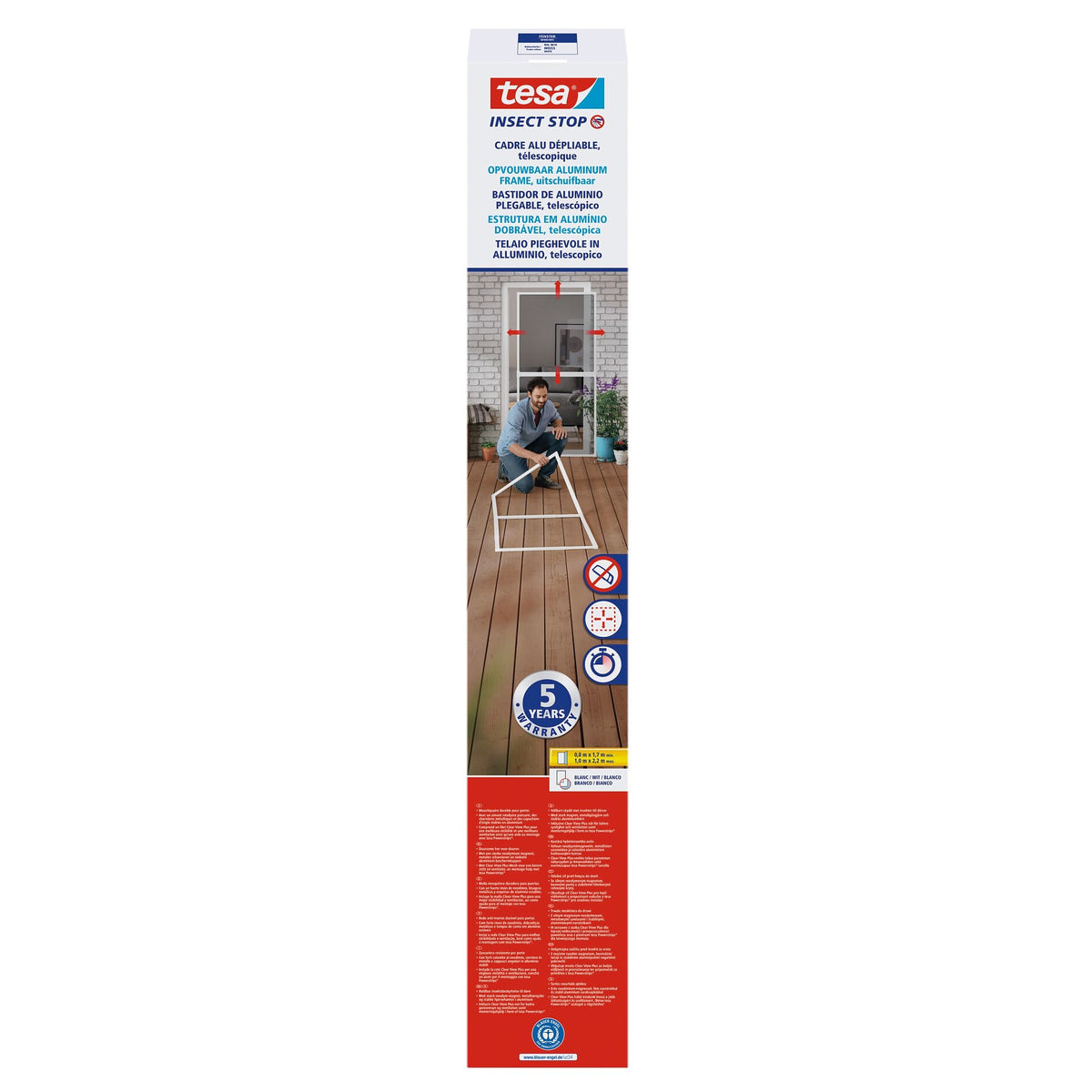 tesa FALT sammenklappelig aluminiumsramme, teleskopisk, til døre, 100 x 220 cm, hvid