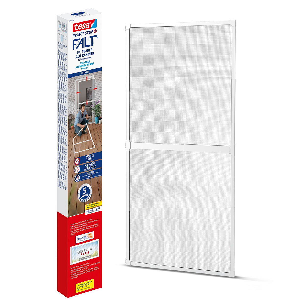 tesa FALT sammenklappelig aluminiumsramme, teleskopisk, til døre, 100 x 220 cm, hvid