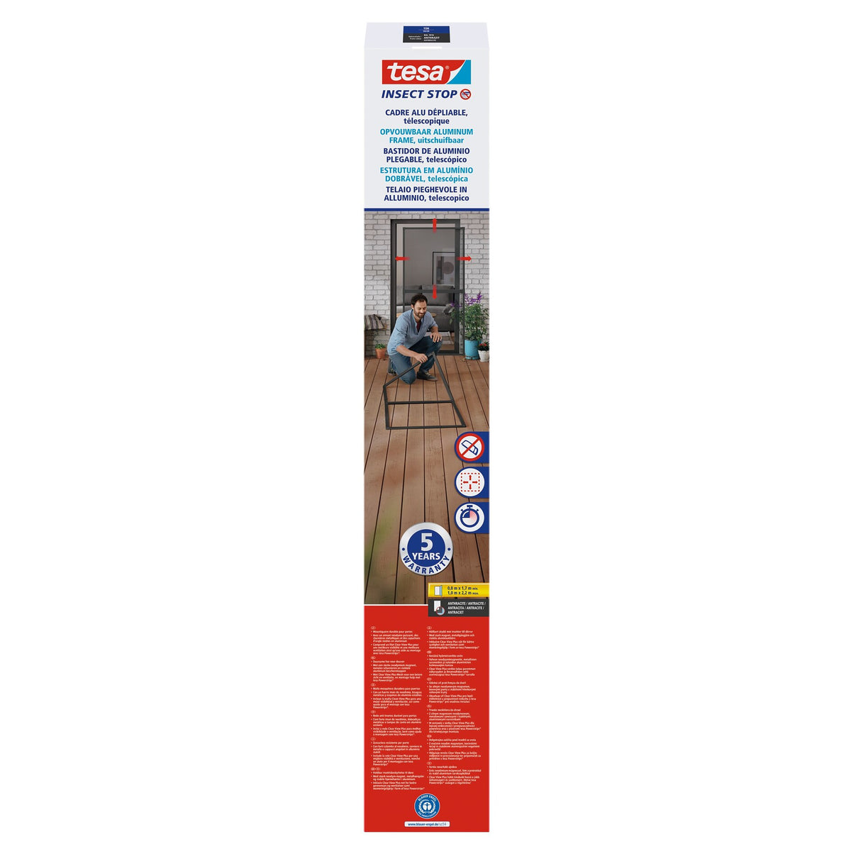 tesa FALT sammenklappelig aluminiumsramme, teleskopisk, til døre, 100 x 220 cm, antracit