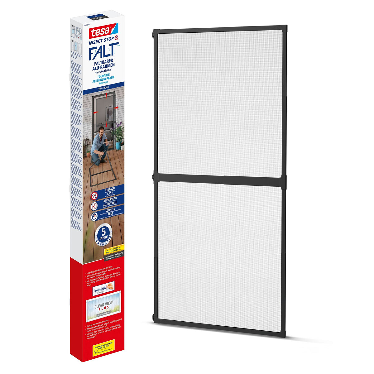tesa FALT sammenklappelig aluminiumsramme, teleskopisk, til døre, 100 x 220 cm, antracit