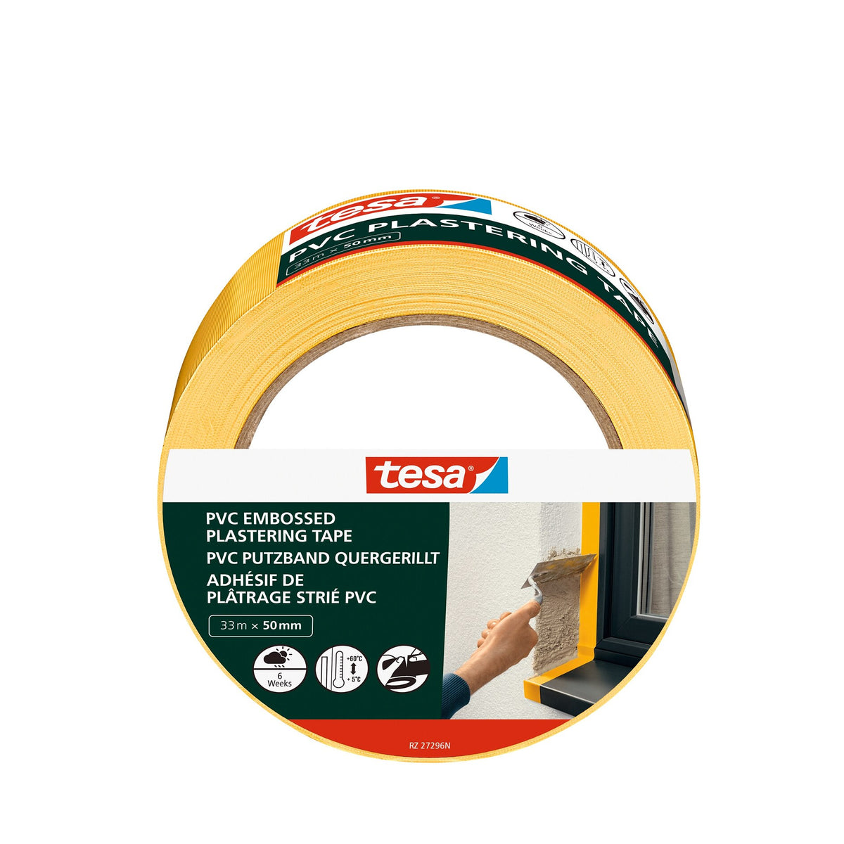tesa PVC Putzband Quergerillt, 33 m x 50 mm, gelb