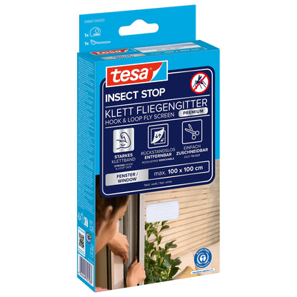 tesa INSECT STOP Klett Fliegengitter Premium für Fenster, weiß 100 x 100 cm