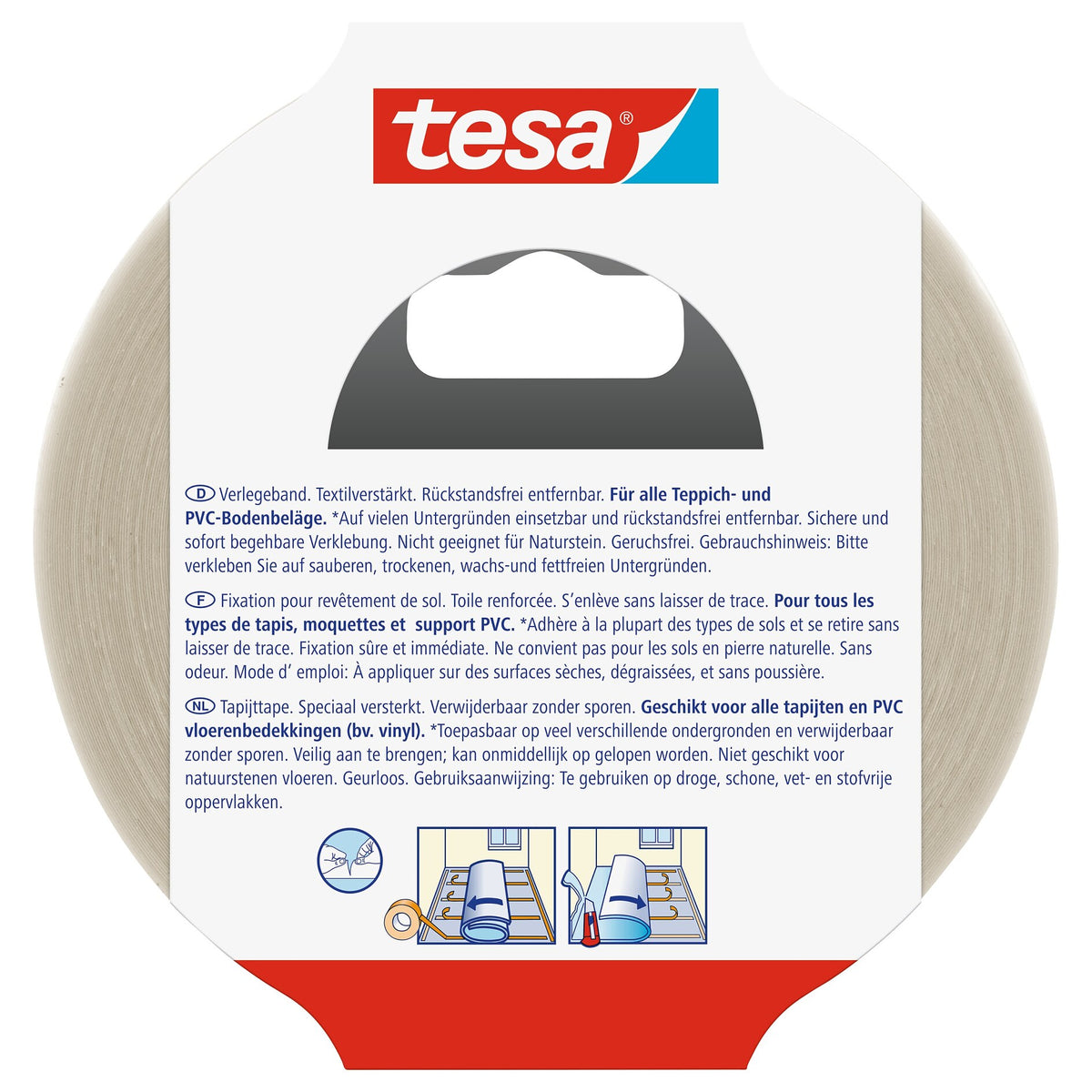 tesa 55735 Verlegeband, rückstandsfrei entfernbar, 25 m x 50 mm, weiß-transluzent