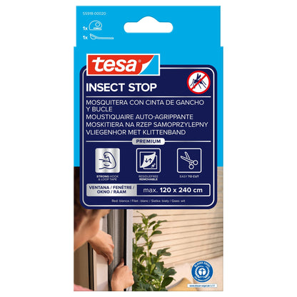 tesa INSECT STOP Klett Fliegengitter Premium für Fenster, weiß 120 x 240 cm