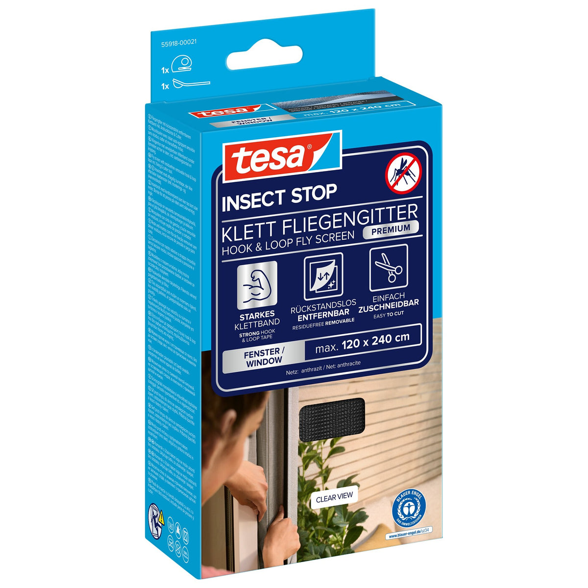 tesa INSECT STOP velcro-fluegitter Premium til vinduer, antracit 120 x 240 cm