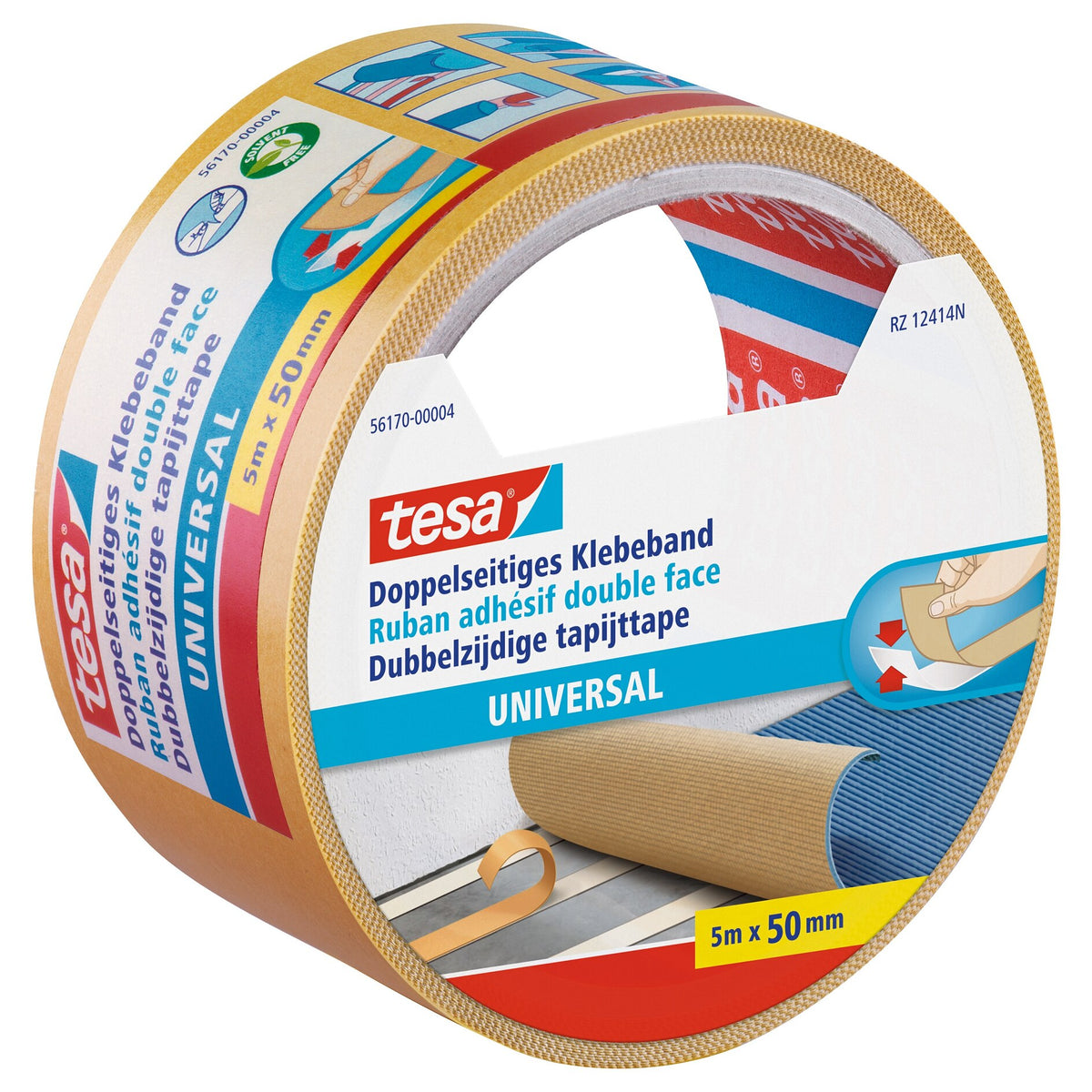 tesa 56170 Doppelseitiges Klebeband, universal, 5 m x 50 mm, weiß