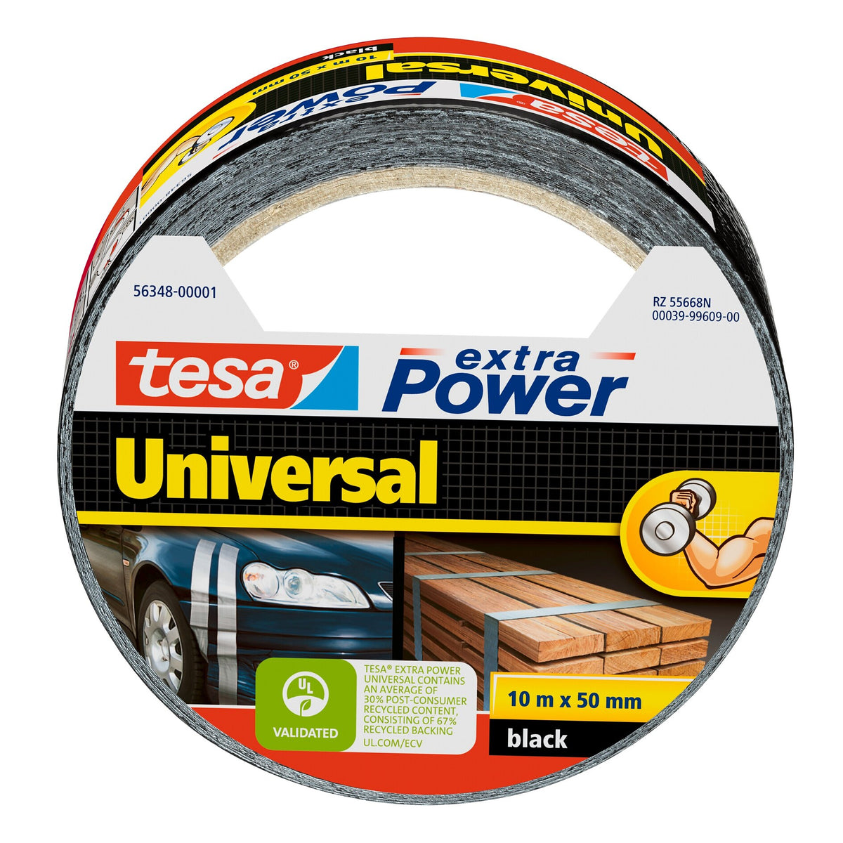 tesa extra Power Universal >60% Recycled Plastic Allzweck-Klebeband schwarz, 10 m x 50 mm