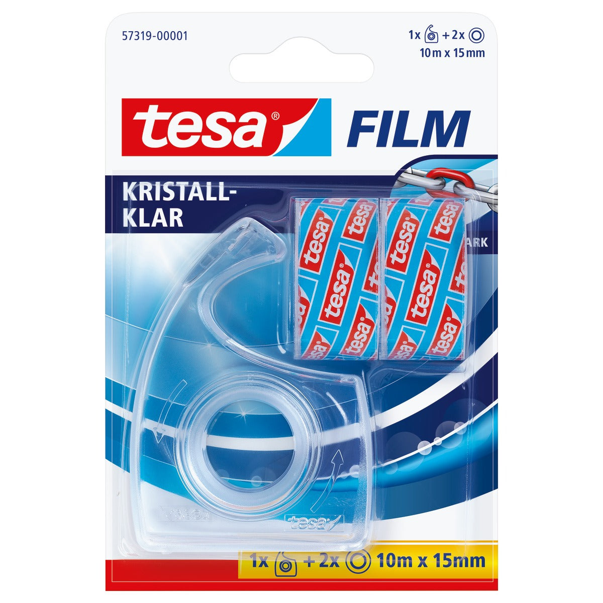 tesafilm Handabroller + 2 Rollen kristall-klar, transparent