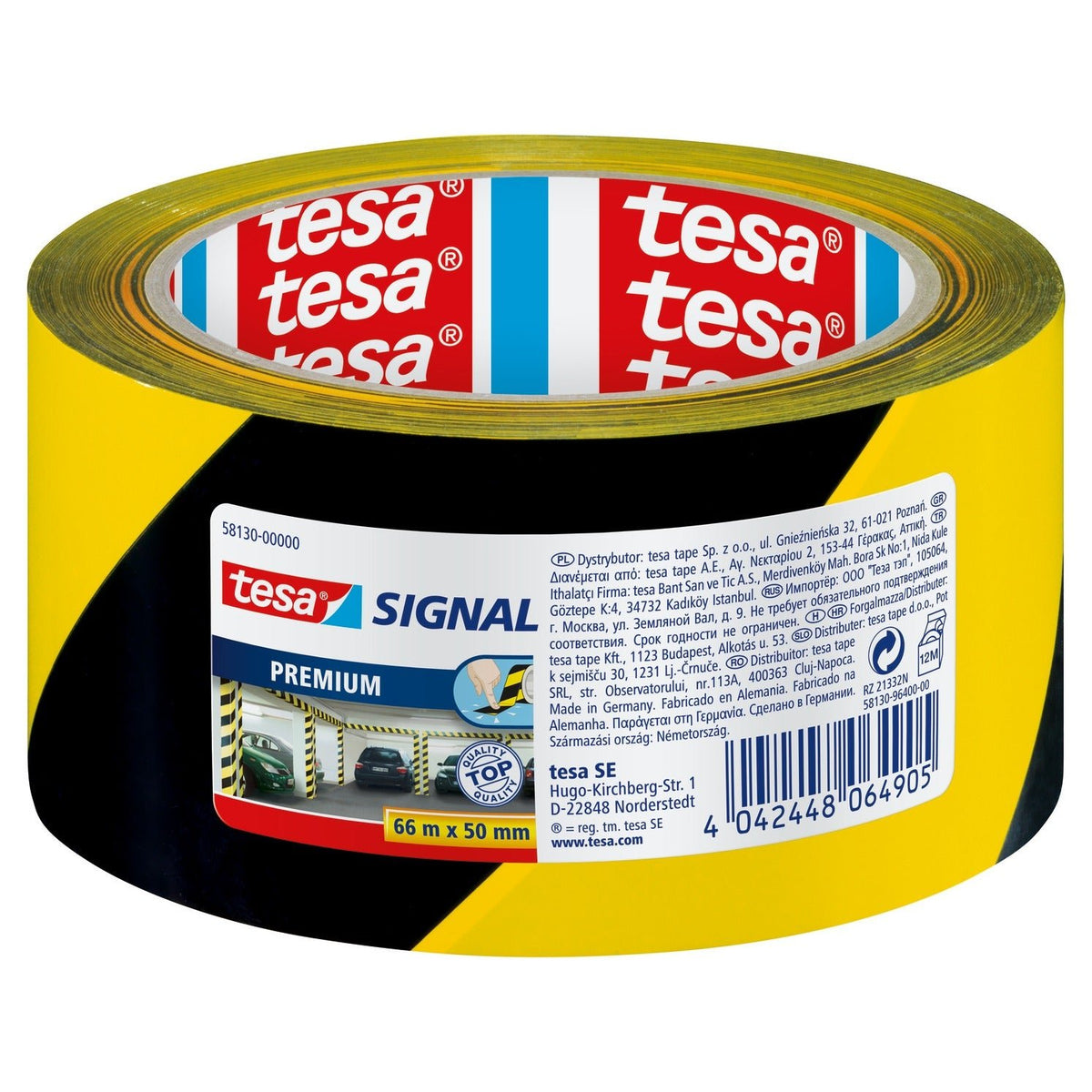 tesa 58130 Premium mærknings- og advarselstape, 66 m x 50 mm, sort-gul