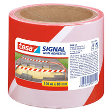 tesa 58137PE Signal ikke-selvklæbende afspærringsbånd, 100 m x 80 mm, rød-hvid