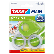 tesafilm mini-rulleholder + 2 ruller Eco Clear, grøn