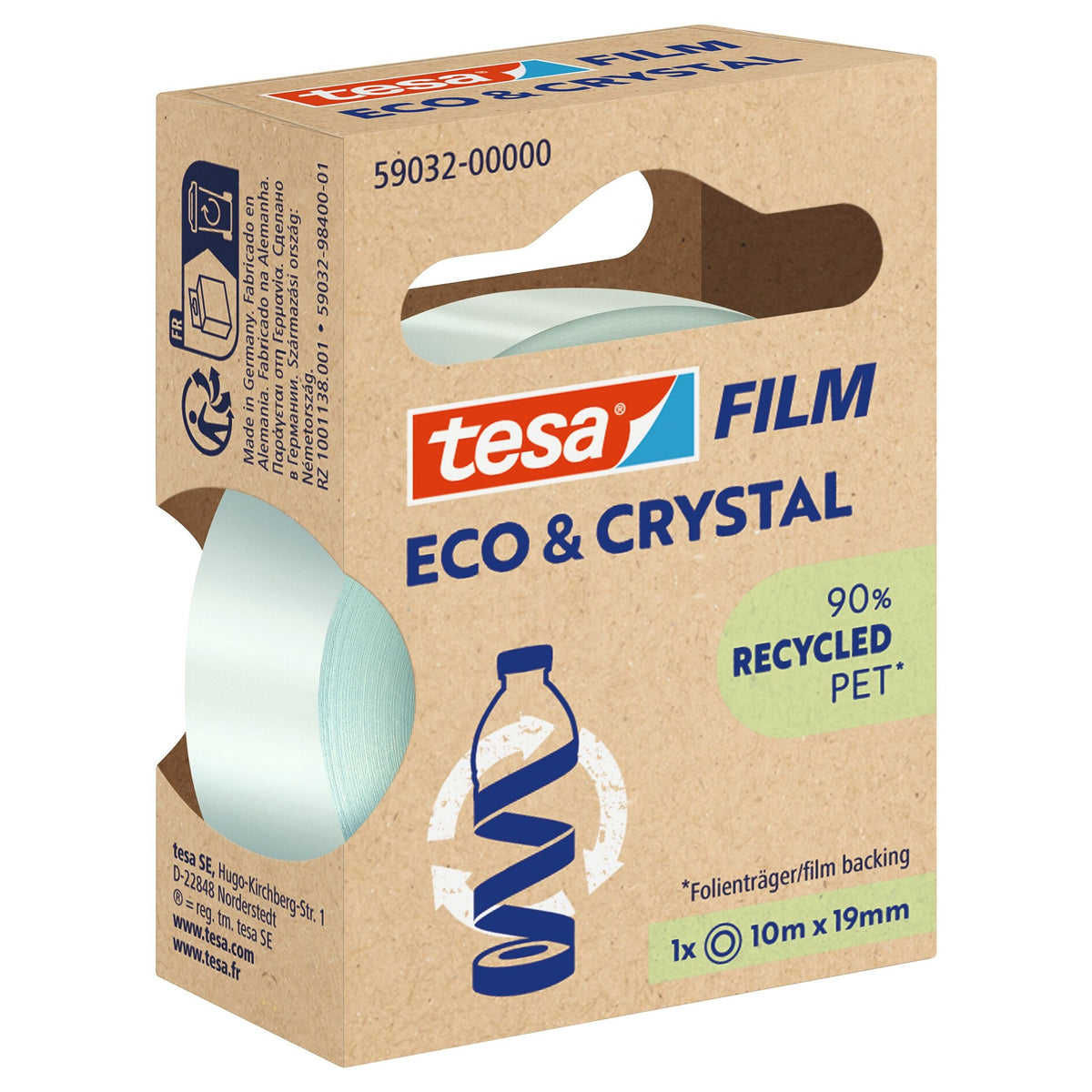 tesafilm Eco & Crystal, transparent, in Hängefaltschachtel, 10 m x 19 mm