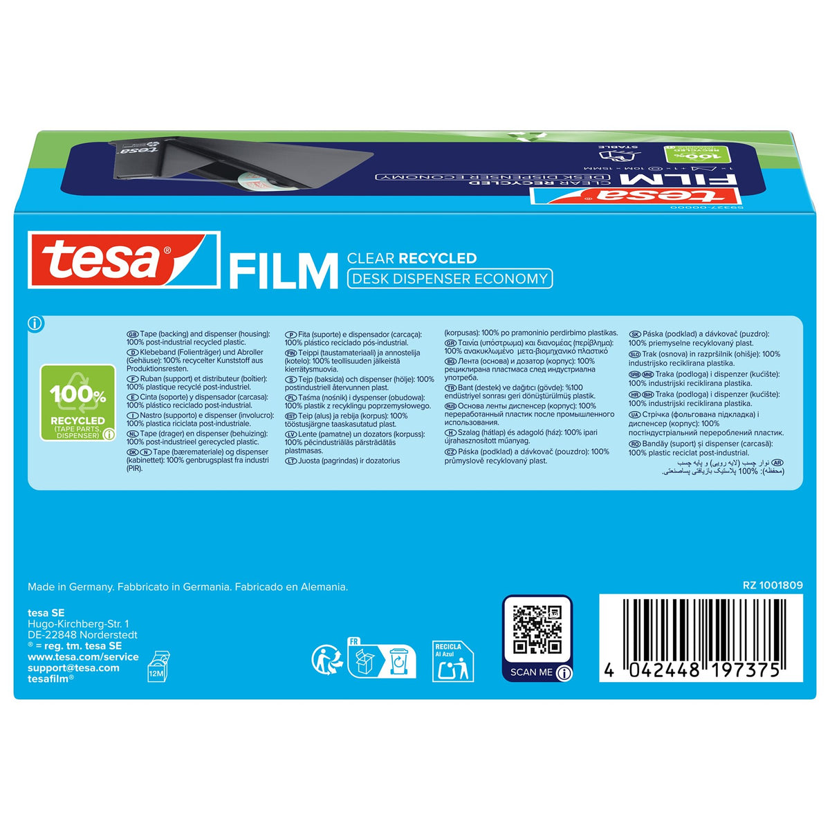tesa DESK DISPENSER ECONOMY RECYCLED Tischabroller mit tesafilm CLEAR RECYCLED, transparent