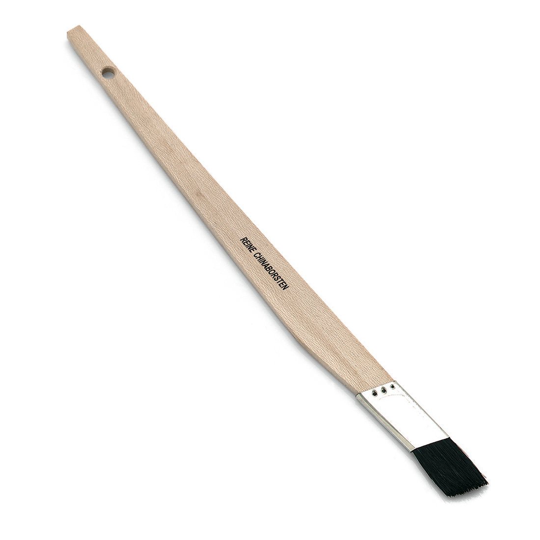 Nölle Profi Pinsel Skråstregstager 3/4", sorte børster, hvidblik fra Nölle Profi Brush Børster- & Pinseltechnik e.K. er en flad pensel med et træskaft (med hul), sorte børster og påskriften "FINE CHALKBRISTLE".