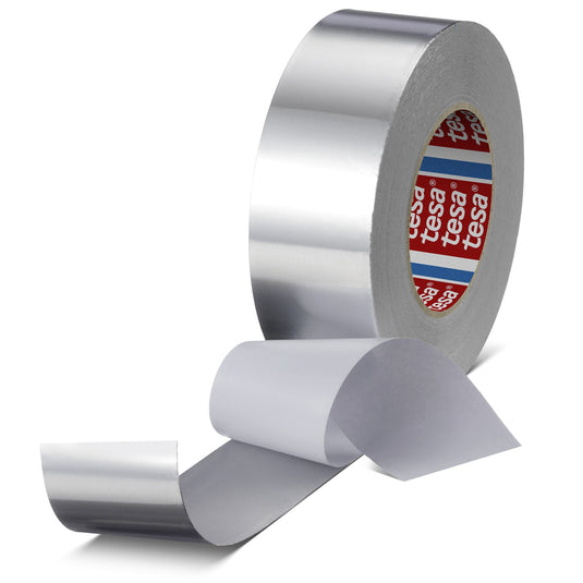 tesa 60672 aluminiumstape med beskyttelsesfilm, 50 m x 50 mm, mat sølv
