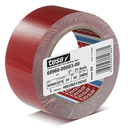 tesa 60960 kratzfestes PET Bodenmarkierungsband, 20 m x 50 mm rot