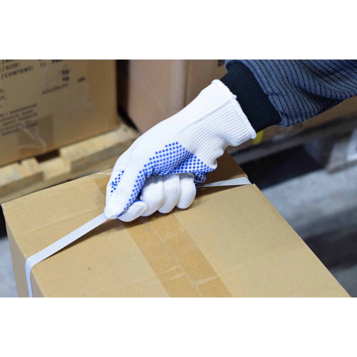 NITRAS strikkede handsker, nylon/bomuld, hvid/blå
