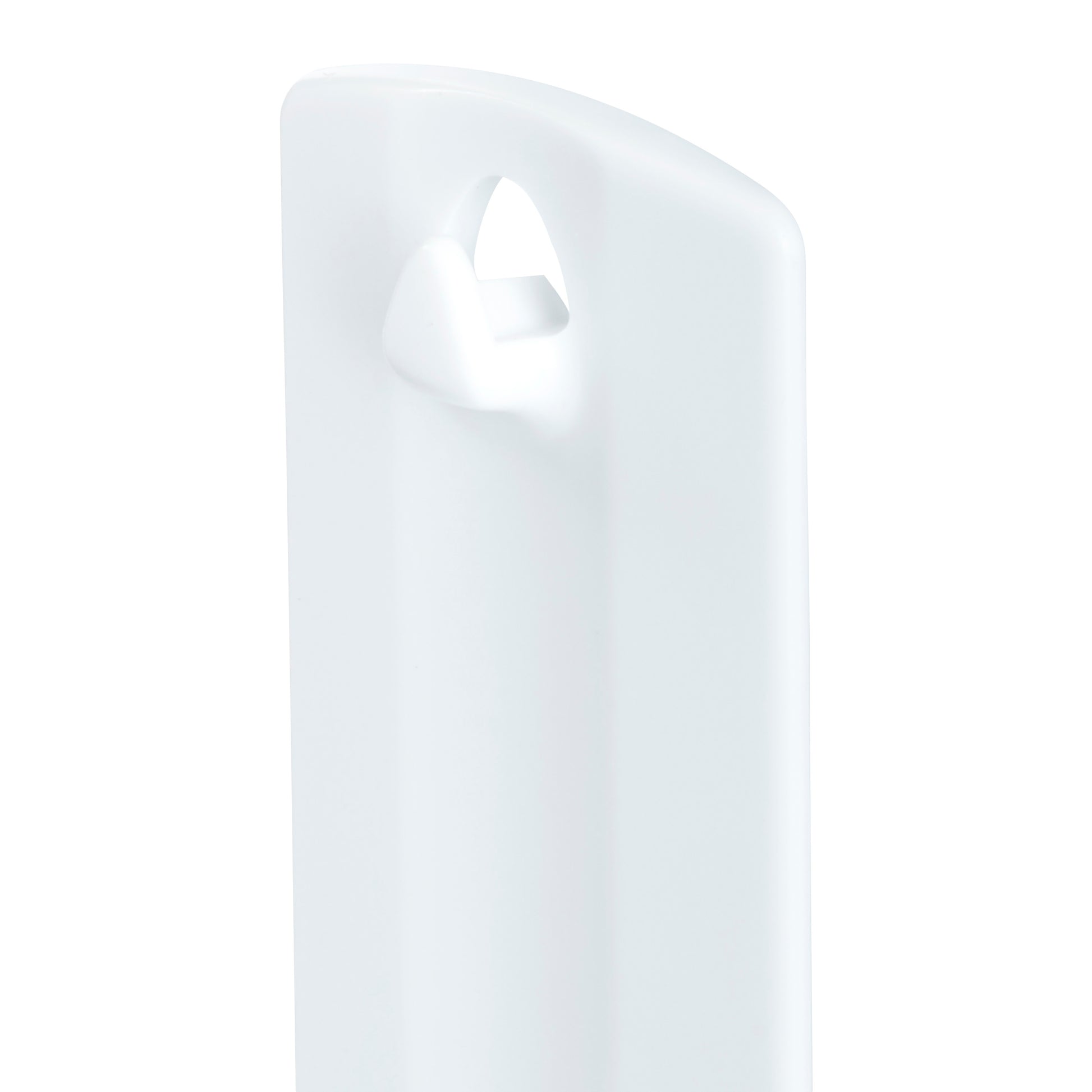 Nahaufnahme eines Command™ Sägezahn-Bildernagels 17040 von 3M Deutschland GmbH - weiß, mit gebogenem oberen Rand und integriertem Griff. Seine glatte Oberfläche ist ideal für Bilder aufhängen ohne Nägel. Wird im Karton (10 Packungen) geliefert.