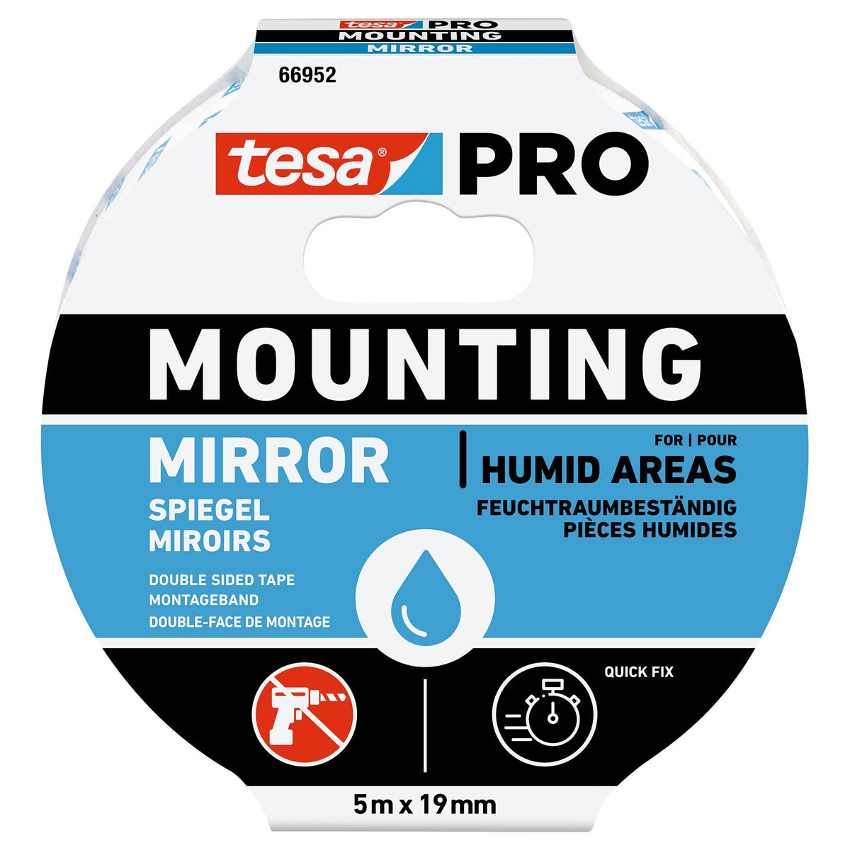 tesa PRO 66952 Mounting Spiegel, weiß 5 m x 19 mm